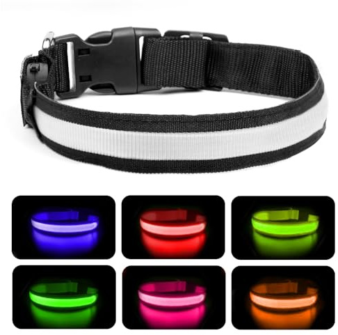 Nepfaivy Leuchthalsband Hund USB Aufladbar - Hundehalsband Leuchtend mit Verstellbarer Länge für Große Hunde, LED Halsband Hund 6 Farbwechsel für Nacht Sicherheit, (Mehrfarbig-L)