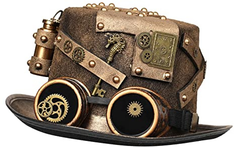 CRDARAAV Steampunk Hüte Performance Bowler Hut Bühne Magischer Hut für Punk Cosplay 60cm-61cm Braun