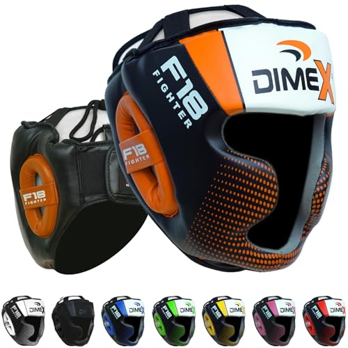 Dimex Kids Boxing Head Guard MMA Muay Thai Martial Arts Headgear Rex Leather CE Approved Chin, Cheek & Ear Protection (Orange)