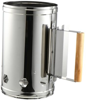 YOSADIER Schnellzündkamin Holzkohleanzünder Groß Metall mit Hitzeschild und Holzgriff für Holzkohlegrill Camping Gartengrillen Outdoor BBQ