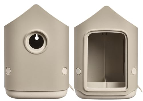 Elho Cosy Bird House and Feeder – Vogelhaus und Vogelfutterhaus – 100% Recyceltem Plastik – L17,6 x B18 x H23 cm - Beige/Pilzbeige