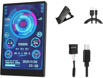 Aurelicxy 3.5 Inch IPS LCD Monitor Type C Secondary Screen USB 320x 480 for Computer CPU GPU RAM HDD Display Freely Win10 11