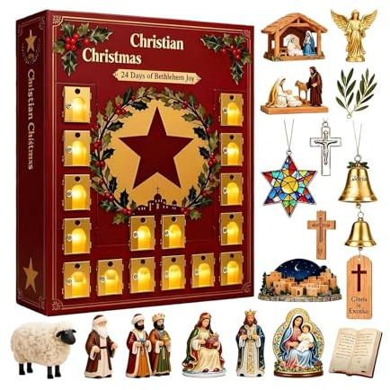 Calendrier de l'Avent avec scène de crèche - Crèche de Noël 2D comme décoration d'intérieur pendant la période de l'Avent - Calendrier de Noël - Figurines Jésus - Pour bureau, salon, chambre à coucher