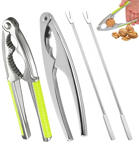 Juadnic Due schiaccianoci per nocciole e nocciole, manici ergonomici, facile da aprire, adatto per la casa e la cucina, durevole, con due forchette