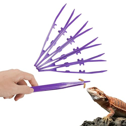 haizusai 5-Pack Reptile Feeding Tongs Set - Hygienic Anti-Slip Purple Tweezers for Bearded Dragons, Lizards, Snakes, Aquariums & Small Animals(Five Colors to Choose from)