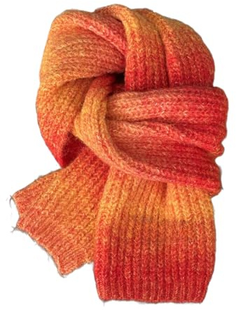 WEKONUMEX Winter-Schals für Damen, 25 * 160CM 1/2PCS Rot Orange Regenbogen Gestreifte Wollschals Niedlicher Winterschal(Red Orange 1pc)