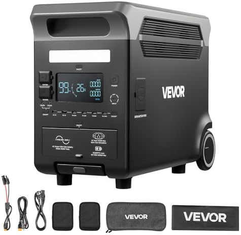 VEVOR Station Électrique Portable, Générateur Solaire 3600 W 3840 Wh avec 10 Sorties, Puissance d'Entrée Réglable, Batterie de Secours LiFePO4 Extensible pour Camping-car (Panneau Solaire Non Inclus)