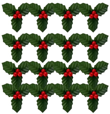 Toyvian 50 Steli di Bacche Rosse Artificiali con Foglie di Agrifoglio da 7 CM Rami di Bacche Finte per Ghirlande e Decorazioni Natalizie Fai da Te per Centrotavola e Alberi di Natale