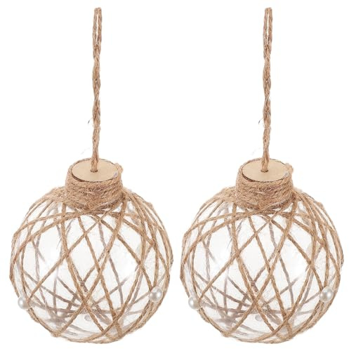 Artibetter 2pezzi Palline Decorative Trasparenti in Plastica Pendenti Rotondi Riempibili per Alberi di Natale con Spago di Iuta per Decorazioni Natalizie Interni ed Esterni