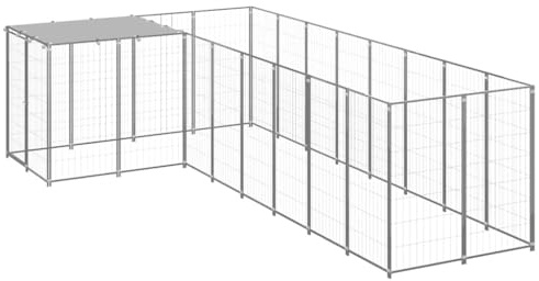 Hundehütte Hundehaus für Drinnen,Hundezwinger Silbern 6,05 m² Stahl für Wohnung, Einfache Montage