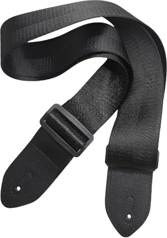AIWXEEU Tracolla per Chitarra e Basso Elettrico, Cintura Regolabile in Cotone e Poliestere Nero, Fascia Resistente con Estremità in Pelle per Strumenti Musicali, Accessori Chitarrista