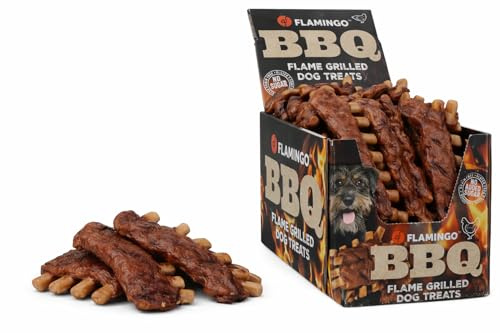 Snack per cani - Bastoncini per cani - Flamingo BBQ Ribs con pollo XL - 16 x 4,5 x 1 cm - 1,6 kg display - ricco di proteine - senza glutine - senza cereali - senza zuccheri aggiunti