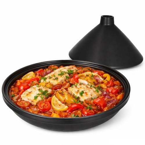 MamboCat Tajine in gres opaco nero I stampo orientale con coperchio I moderno stampo da servizio e forno per piatti stufati, ciotola con coperchio