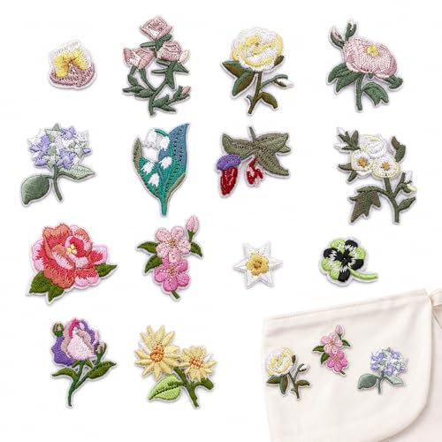 ZMaglorian 14 Toppe Termoadesive per Vestiti – Toppe Adesive per Tessuti con Fiori da Stirare su Scarpe, Calzini, Giacche, Borse, Cappelli, Asciugamani & DIY