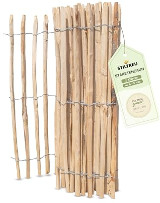 STILTREU Französischer Premium Staketenzaun Kastanie - Länge 5 Meter, Höhe 120 cm, Lattenabstand 4-5 cm