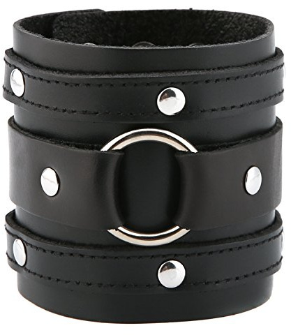HZMAN Schwarz Lederarmband für Herren Punk Leder Manschette Armband