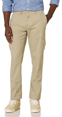 Amazon Essentials Pantalones de Trabajo Estilo Cargo, Elásticos y de Corte Recto (Disponibles en Tallas Grandes) Hombre, Marrón Caqui, 34W / 32L