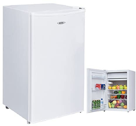 COSTWAY Frigorifero Combinato 123 L con Congelatore, Mini Frigo da Ufficio Casa Bar Hotel, 3 Ripiani in Vetro e Scompartimento Verdure, Illuminazione Interna (BIANCO)