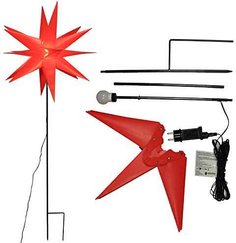 Gartenpirat LED Gartenstern rot Ø 58 cm 120 cm mit Erdspieß Weihnachtsbeleuchtung außen