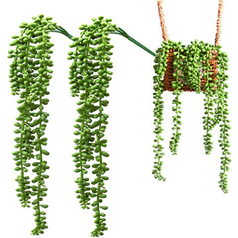 funvce 2pcs Artificial Hanging String of Pearls Plant, 10 inch Artificial Succulent Plants Fake Lover Tears Basketplant Hanging Vine for Indoor Outdoor Wedding Party Home Garden Wall Decoration