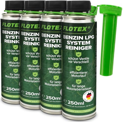 Flotex® Benzin LPG Systemreiniger 4X 250ml | Motorsystemreiniger reinigt zuverlässig das Verbrennungssystem | Motorreiniger Additiv schützt Ventile vor Verschleiß | Made in Germany
