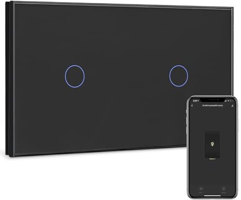 BSEED Smart Lichtschalter 1 Fach 2 Wege +1 Fach 2 Wege Wifi Smart Lichtschalter arbeitet mit Amazon Alexa and Google Home,Glas Touchscreen-schalter Schwarz(Erforderlich Neutral Draht)157mm