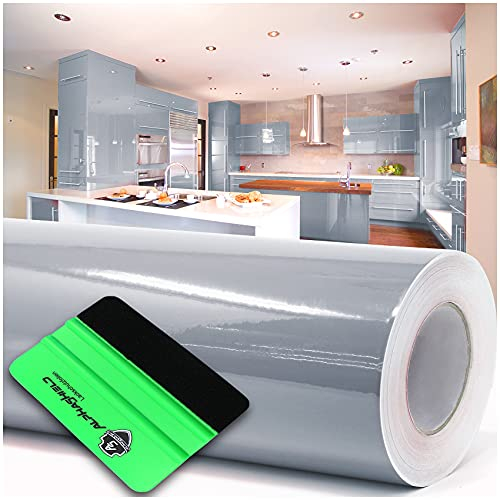 Finest Folia 10m x 63cm Plotterfolie + Rakel Hochglanz Glanz oder Matt Klebefolie Möbelfolie Küchenfolie Badfolie Dekofolie (072 Hellgrau, Glanz)