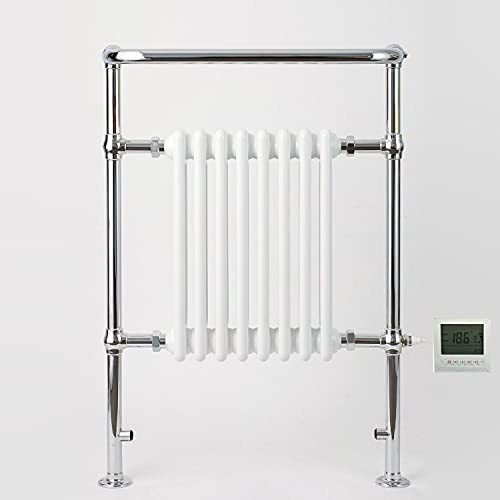 Windsor Electric Column Radiator Heated Towel Rail 963mmH x 673mmW + Timer | Traditional Design, Includes 7 Day Timer/Thermostat, Old School Style, Bathroom, Towel Radiator