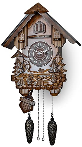 TIMEGEAR Cuckoo Clock with Quartz Movement and Automatic Night Mode (Cherry)