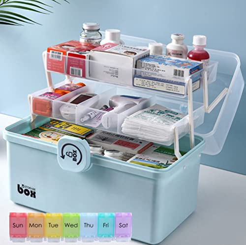 Medikamenten Aufbewahrung,Hausapotheke Box 34x21.5x19CM,Boxen Aufbewahrung,Lego Aufbewahrungsboxen,Medizinbox 3 Ebene Medizinkoffer Erste Hilfe Koffer mit Tragegriff,Bastelbox,Lagerung von Kosmetika