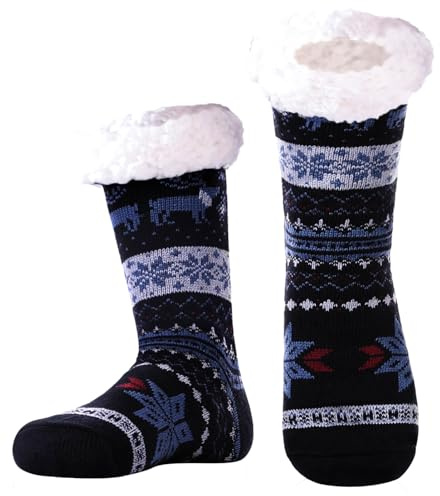 Hisonwel Chaussettes pantoufles pour hommes 38-46, chaussettes chaudes et moelleuses avec polaire Sherpa antidérapante, cadeaux pour hommes