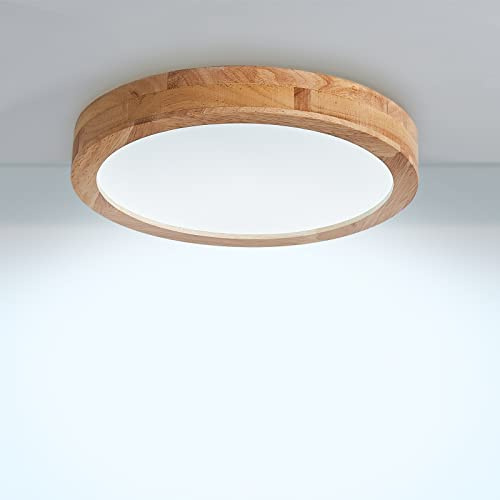 Baerolc Deckenlampe Led Deckenleuchte Holz, 30CM Rund Lampe Decke 20W | 6000K Kaltweiß Deckenleuchte Wohnzimmer Lampe decke Deckenlampe holz für Schlafzimmer Küche Esszimmer Flur Wohnzimmer