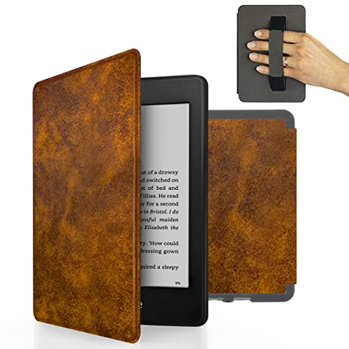 MyGadget Kunstleder Hülle für Kindle Paperwhite 10.Generation [ Modell 2018 - PQ94WIF - 6 Zoll] mit Handschlaufe & Auto Sleep | Wake Funktion in Braun
