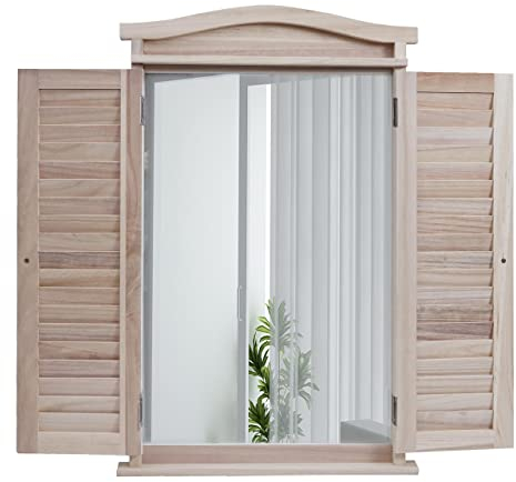Mendler Wandspiegel Badspiegel Badezimmer Spiegelfenster mit Fensterläden, 71x46x5cm - Shabby naturfarben