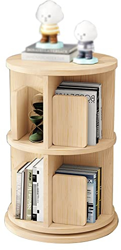 Drehbares Bücherregal Aus Holz Büro-Bücherregal Mehrschichtiges Bücherregal Kinder-Bücherregal Zeitschriftenständer 360 ° Drehbar (Color : Wood Color, S : 46x46x66cm)