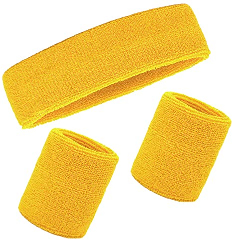 Schweißbänder Handgelenk Schweißbänder Stirnband Set Sport Wristbands Headbands 3 Stück,Sport Schweißband Armband Stirnbänder für Fußball Basketball Tennis Gymnastik (Gelb)