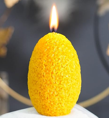 tea4chill Bienenwachskerze aus 100% Bienenwachs, Honigkerze, Osterkerze Ei groß mit Blüten, Kerze für Ostern 5,5 x 8cm, Osterdeko, Osterkerze, lange Brenndauer, handgefertigt