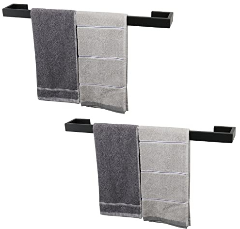 TocTen, Portasciugamani da bagno, confezione da 2 barre per asciugamani con base quadrata in acciaio inox SUS304, accessori da bagno, resistenti e montaggio a parete, nero opaco, 61 cm
