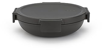 Brabantia - Boîte Ronde Make & Take 1L - Design Compact & Plat - Couvercle à Clips - Étanche - Fermeture Hermétique - Convient pour le Congélateur, le Lave-Vaisselle & le Micro-Ondes - Dark Grey