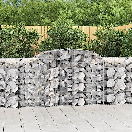 GuyAna Arched Gabion Baskets 11 pcs 300x50x100/120 cm Galvanised Iron,Gabion Wall Mesh Wire Stone Basket Galvanised Iron Stone Basket Outdoor Spiral Planter Retaining Wall