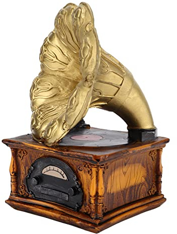 HERCHR Retro-Phonograph-Modell, Europäisches Vintage-Grammophon-Modell, Spartopf, Miniatur-Kunstharz-Simulation, Phonograph, Desktop-Ornament