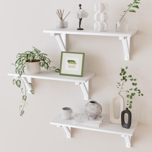 Ruichang Wandregal Weiß 3er Set Küchenregal Hängend Bücherregal Wand | Regal Wand, Hängeregal Bilderleiste, Schweberegal, für Kinderzimmer, Wohnzimmer, Küche, Büro