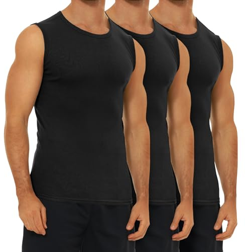 FALARY Canottiera Uomo Cotone Pacco da 3 Sportiva Fitness Canotta Plestra Uomo Nero L