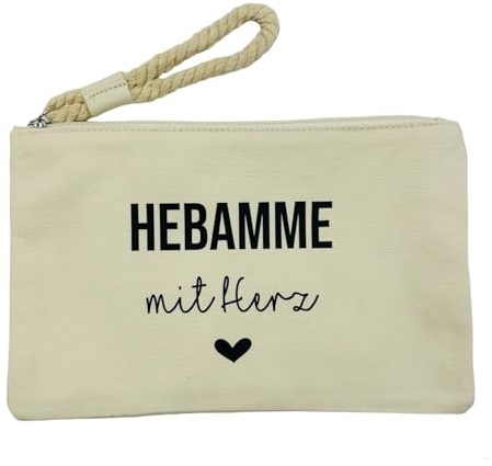 NeLi Hebamme mit Herz Tasche mit Henkel, Geschenk für Hebammen, kleines Dankeschön creme