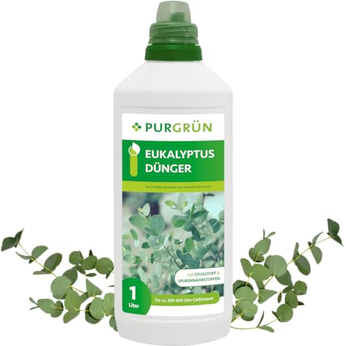 Purgrün® Eukalyptus-Dünger 1 Liter – Extra Stickstoff für schnelles Wachstum – Spurennährstoffe für intensive Blattfärbung – Guano verbessert die Bodenqualität – Für bis zu 400 Liter Gießwasser