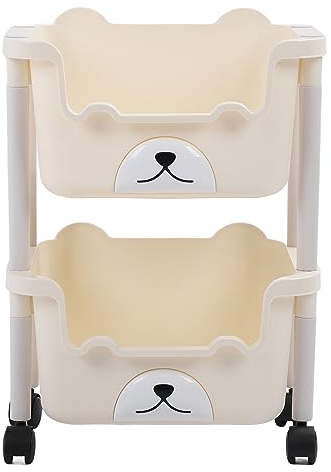 Rullvagn, Förvaringsvagn med Svängbara Hjul, Köksvagn, Multifunktionell Mobil Serveringsvagn med Hög Kapacitet för Badrum, Kök, Klassrum, Trånga Platser (2 lager)