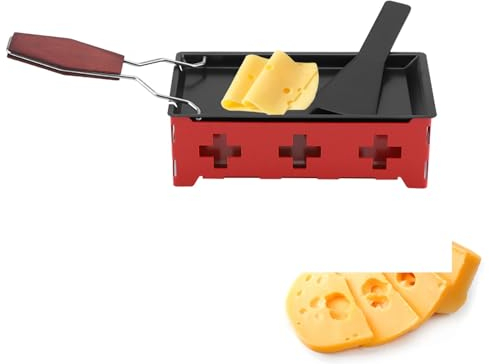 Raclette Grill, Cheese Raclette Rotaster Baking Tray Cheese Melter Portable Cheese Melter with Foldable Wood Handle Spatula Non Stick Cheese Rotaster