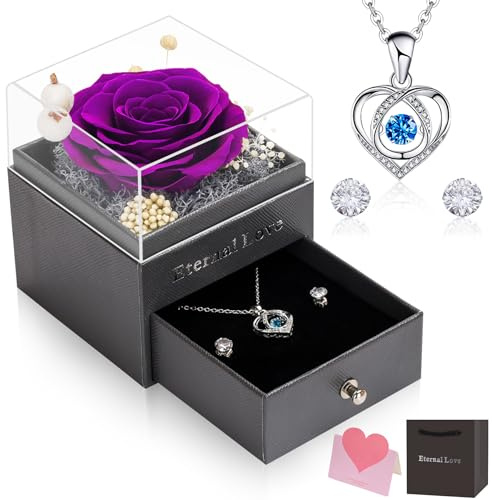 CSYY Rosa eterna, Navidad para Ella Collar Pendientes Rosas Preservadas a Mano Caja de Regalo para Faltar a Mamá Hermana Esposa Día de la Madre