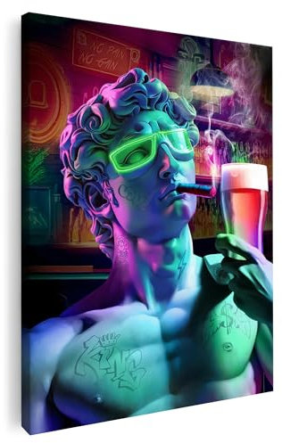 Artmazing | Neon David Bild bunt | S-Art Bilder | Neon David Bilder Modern | Leinwandbilder XXL Wohnzimmer | Wandbild Neon David Deko XXL | Bild Leinwand XXL | buntes Poster für Wand