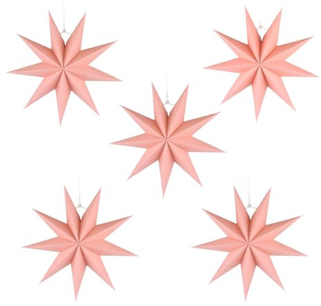 CHENYU 5 Stück 9 Zacken Faltsterne Weihnachten 30cm Papiersterne zum Aufhängen Rosa 3D Weihnachtsdeko Papierstern für Fenster Weihnachtsdekoration Hochzeit Geburtstag Tischdeko Weihnachtsbaum